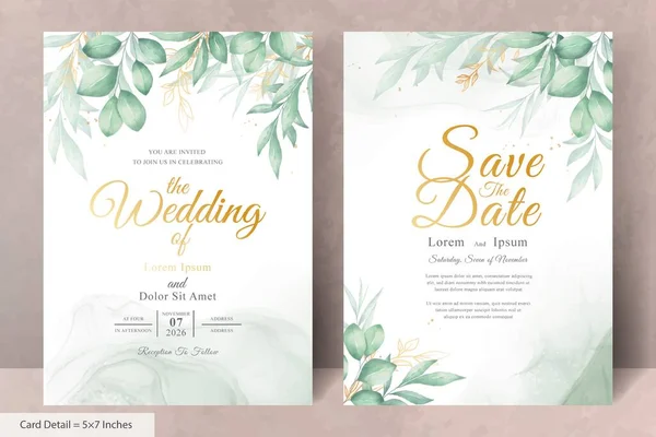 Set Elegante Plantilla Tarjeta Invitación Boda Acuarela Con Floral Dibujada — Archivo Imágenes Vectoriales