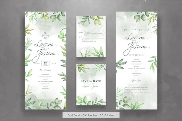 Conjunto Elegante Watercolor Folhagem Casamento Convite Cartão — Vetor de Stock