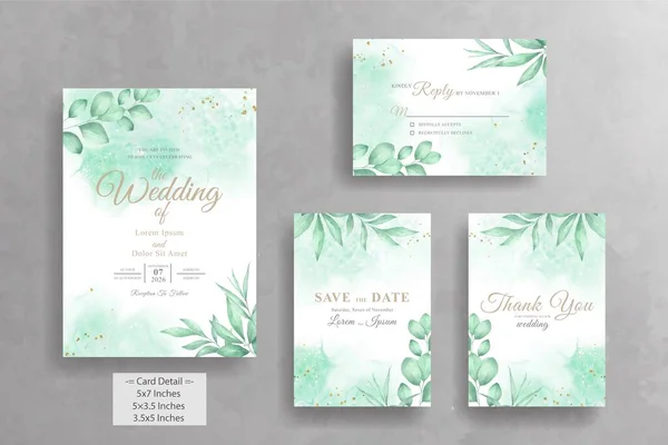 Conjunto Elegante Acuarela Follaje Boda Tarjeta Invitación — Archivo Imágenes Vectoriales