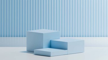 Beyaz üste Kristal Sis renginde 3 küp. Küp podyumlar soyulmuş Kristal Sis arka planının üzerine kurulur. Farklı boyutlarda 3 podyum. Podyum şablonu