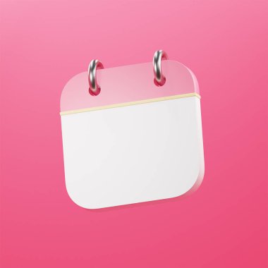 3D Render Minimalist Boş Takvim Şablonu, Sıcak Pembe Arkaplanda Zaman, Tarih ve Zaman Yönetimi için Basit Yüzen Planlayıcı Simgesi. 3d planlayıcı