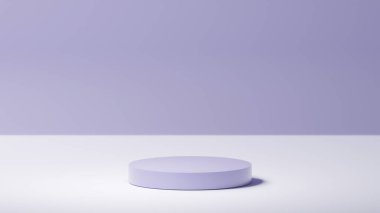 Yatay yumuşak mor arkaplan, izole edilmiş mor yuvarlak taban, yumuşak mor ve beyaz renk paleti, ürün yerleştirme, arka plan renk paleti. yuvarlak podyum