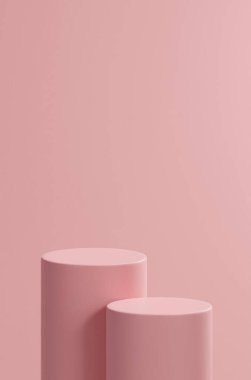 Çift açık somon pembe yuvarlak podyum, açık somon pembe renk paleti, 3D ürün yerleştirme