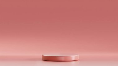 Şeftali Pembesi arkaplanına yerleştirilmiş Pembe Pembe üzerine izole edilmiş 3 boyutlu tahta, Şeftali Pembesi rengine yerleştirilmiş 3 boyutlu podyum.