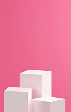 Hafif yumruk arka planı, üç beyaz küp tabanı, punç renk paleti, ürün yerleştirme, 3D