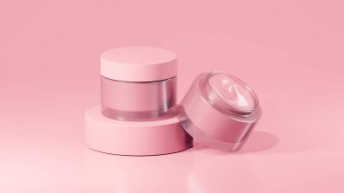 2 paket gül renkli esrar krem şişeleri, podyumda esrar kremi şişeleri, açık esrar krema şişeleri.