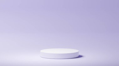 yatay yumuşak mor arkaplan, izole edilmiş beyaz yuvarlak taban, yumuşak mor renk paleti, ürün yerleştirme, arkaplan rengi paleti