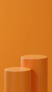 Mandalina renginde çift yatay podyumlar Tangerine Arkaplanı üzerine yerleştirildi. Stüdyoda 2 podyumun fotoğrafı