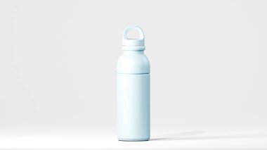 Modern tasarımlı içki şişesi, gökyüzü mavi kapaklı gök mavisi bardak, beyaz arkaplan üzerinde durmak