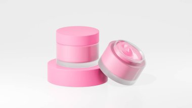 2 paket bale ayakkabısı renkli esrar kremi şişeleri, bale ayakkabısı podyumunda esrar kremi şişeleri, beyaz arka planda izole edilmiş açık tencere krema şişeleri.
