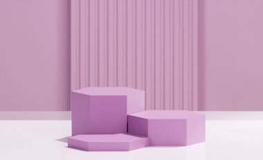 3d hazırlanmış altıgen nesneler, 3 Hexagon tabanlı hafif Magenta rengi, soyulmuş erik arkaplan