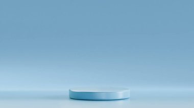 Baby Blue arkaplanına yerleştirilmiş 3D yuvarlak tahta Orkide rengine yerleştirilmiş 3D podyum