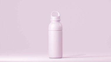 Modern tasarımı olan spor içeceği şişesi, şampuan kapaklı şampuan bardağı, şampuan arka planında durmak.