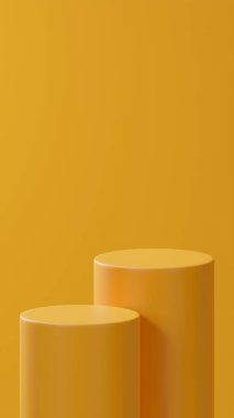 Portakal renkli çift yatay podyumlar Turuncu Arkaplan üzerine yerleştirildi. Stüdyoda 2 podyumun fotoğrafı