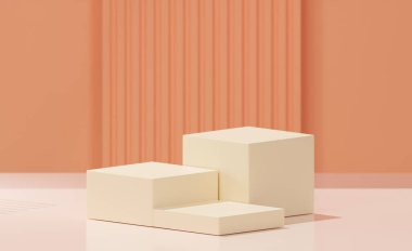 3 boyutlu, Toskana renginde 3 küp, mandalina tabanlı açık renk ve soyulmuş mercan zemin.