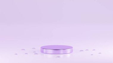 Aydınlık, leylak renginde, lacivert bir podyuma yerleştirilmiş. Etrafında su damlaları olan lacivert bir zemin..