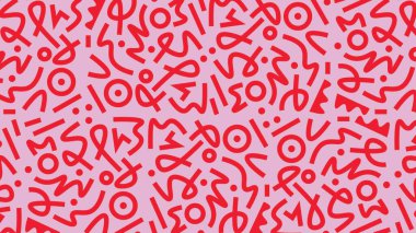 Lavanta arkaplanlı kırmızı renkte soyut vektör deseni çiz. Eğlenceli kırmızı karalama çizgileri deseni