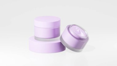 2 paket lavanta renkli krema şişeleri, lavanta podyumunda esrar kremi şişeleri, beyaz arka planda izole edilmiş ot kreması şişeleri.