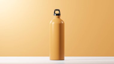 Işıltılı Amber Bliss renginde, hafif mat kaplamalı, izole modern bir şişe. Benzersiz parlak siyah şişe kapağı. Amber Bliss arkaplanının üzerine taklacı yerleştirildi