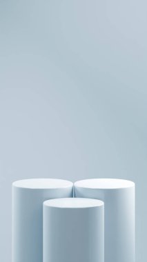 Soluk renkli soluk renkli 3 podyum soluk, göz kamaştırıcı bir arkaplanın önüne yerleştirildi. Önlerindeki 1 podyumdan 2 podyum daha yüksektir. ürün değişimi