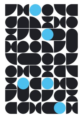 Bauhaus vektör deseni. Basit modern model. Siyah renkte, Picton Mavi Çemberi 'ndeki Bauhaus deseni. Bauhaus desenli bir poster. Beyaz arkaplan