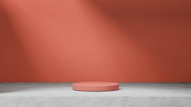 Arka planda güneş ışınları ışığı, Çıtır Domates arkaplanı, ürün değişimi olan çimento üzerinde izole edilmiş Çıtır Domates podyumu