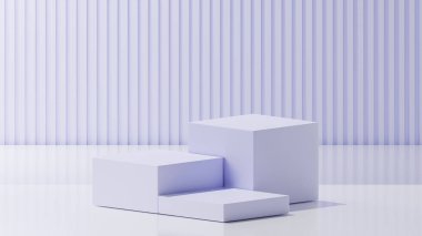 Yumuşak Lavanta renginde 3 küp, beyaz temel renk, soyulmuş Yumuşak Lavanta arkaplan.