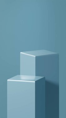 Bir çift gök mavisi renkli sütun dikdörtgen şekilli ve yumuşak, kıvrımlı kenarlı olarak tasarlanmıştır.