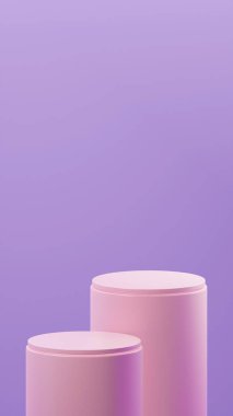 Duble leylak rengi dikey podyumlar leylak pembesi arka planının önüne yerleştirilir. ürün değiştirme şablonu