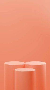 Şeftali arkaplanının önüne şeftali nektarı renginde 3 podyum yerleştirildi. Ürün yerleştirme için podyum