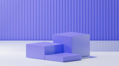 Lavanta mavisi üzerine 3 küp, beyaz baz rengi, soyulmuş lavanta mavisi arkaplan
