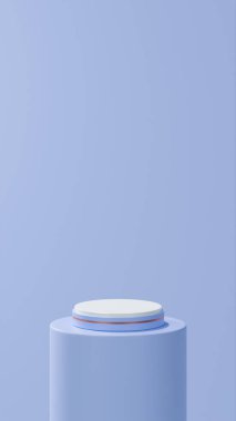 izole edilmiş ağırbaşlı mavi podyum kırmızı şeritli yer yuvarlak mavi tüp, ağırbaşlı mavi arkaplan