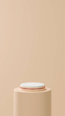 Kırmızı şeritli izole edilmiş çıplak podyum yuvarlak çıplak tüp üzerinde çıplak arkaplan