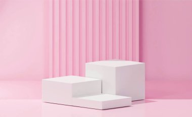 Beyaz renkli 3 küp, beyaz baz rengi, soyulmuş açık pembe arkaplan, açık pembe arkaplan