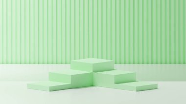 Nane Yeşili 'nde beyaz bir üste çift taraflı küp podyumu. Nane yeşili dikdörtgen desenli bir arkaplan