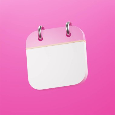 3D Render Boş Takvim Şablonu, Neon Pembe Arkaplan Zamanlama, Tarih ve Zaman Yönetimi için Basit Yüzen Planlayıcı Simgesi