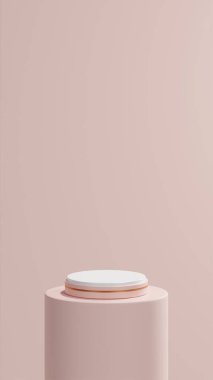 İzole edilmiş bej podyum altın şeritli yer yuvarlak bej tüp üzerinde çıplak bej arka plan