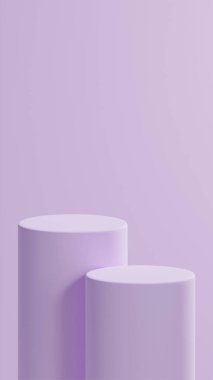 Lavendar 'ın arka planına yerleştirilmiş çift yatay podyum. Fotoğraf: Stüdyo 2 Podyum