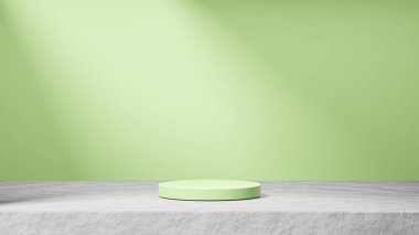 Arka planda güneş ışınları ışığı olan çimentodaki izole elma Bob podyumu, elma Bob arka planı, ürün değişimi