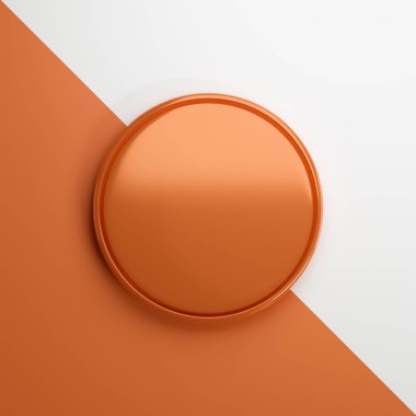 Beyaz ve Yakılmış Citrus 'un köşegen arka planına yerleştirilmiş yuvarlak bir Citrus podyumunun üst görüntüsü. Podyum modeli