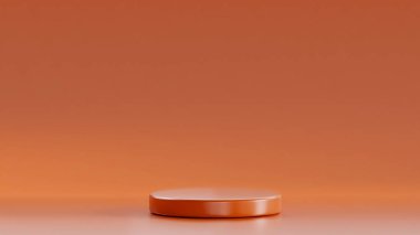 Mercan turuncu renkli izole edilmiş 3D tahta mercan turuncu arka planda, 3D podyum mercan turuncu renkte.