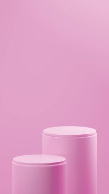 Çift Pembe Lüks Dikey Podyumlar Pembe bir arka planın önüne yerleştirilir. ürün değiştirme şablonu