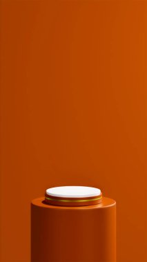 Dikey podyumun üzerinde altın şeritli, yuvarlak marmelatlı zarif bir podyum. Parlak marmelat geçmişi. Podyum için fotoğraf stüdyosu