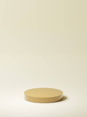 ürün işleme arka planı, altın kahverengi yuvarlak tahta, yumuşak altın kahverengi arkaplan, temel panonun pastel rengi