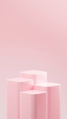 Yuvarlak köşeli 4 dikdörtgen podyum. Süt Pembesi renginde lüks küp podyumları. Rastgele dizilmiş 4 podyum