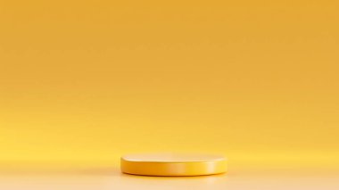 izole edilmiş altın sarısı 3D tahta altın sarısı arka planda, 3D podyum altın sarısı renkte.