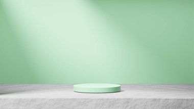 Çimentoda izole edilmiş nane şekeri podyumu, arka planda güneş ışınları ışığı, nane şekerli arka plan, ürün değiştirme.