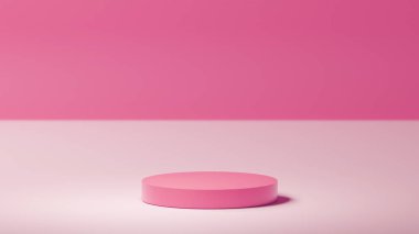 yatay arkaplan, izole edilmiş pembe yuvarlak taban, sıcak pembe ve beyaz renk paleti, ürün yerleştirme, arkaplan rengi paleti