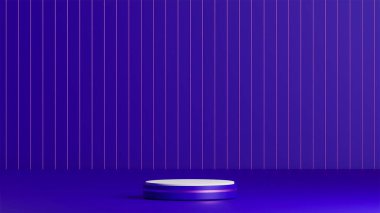 Altın çizgili donanma podyumu, 3D obje podyumu, donanma platformunun üzerinde beyaz podyum, donanma arka planı altın dikey kutup desenli.