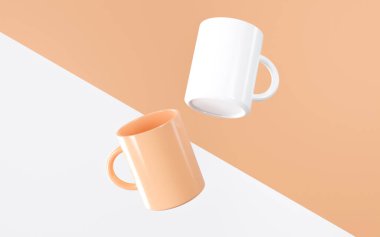 Çift yüzen krema bardakları, beyaz bardak ve krema kupaları, renkli kupalar.